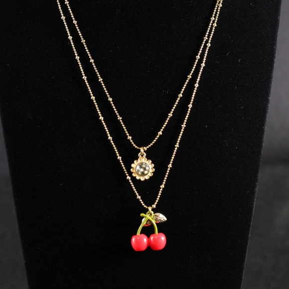 Betsey Johnson Jewelry - Betsey Johnson Double Necklace Cherry Gold Tone